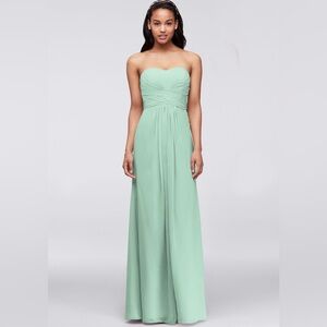David’s Bridal Long Chiffon Strapless Dress - MINT color, size 6.